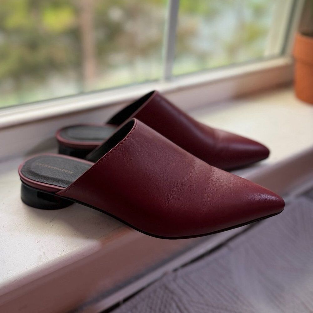 By Anthropologie Pointed Toe Mules in Burgundy Leather Women’s Size 38 (US 7.5)